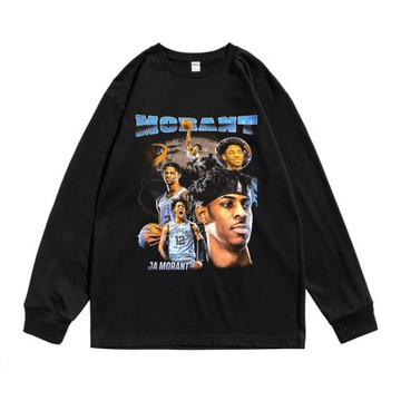 籃球運動賈·莫蘭特Ja Morant灰熊隊個性人物海報印花T恤長袖寬松