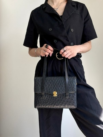 【日本直送 名牌中古包】Christian Dior 克裡斯汀‧迪奧 手提包 黑色 鴕鳥皮 vintage 4keybj