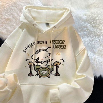 銀狐絨港風洋氣小狗印花連帽衛衣情侶款ins休閒連帽衛衣女 韓系 抗皺  銀狐絨帽T 连帽重磅帽T 刷毛帽T 多色大尺碼