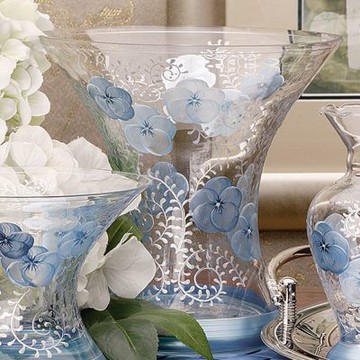 Madiggan貝斯麗 湛藍色鬱金香手工彩繪寬口曲線花瓶-買一送一