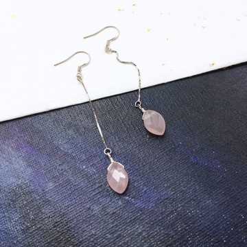 人魚公主系列粉水晶冰葉耳環 925純銀 女神範