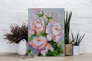 花卉藝術畫原畫白牡丹布面油畫