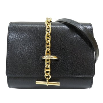 HERMES 愛馬仕 黑色 山羊皮 Chaine d Ancre To Go Wallet 肩背包 W刻 金扣 【二手名牌BRAND OFF】