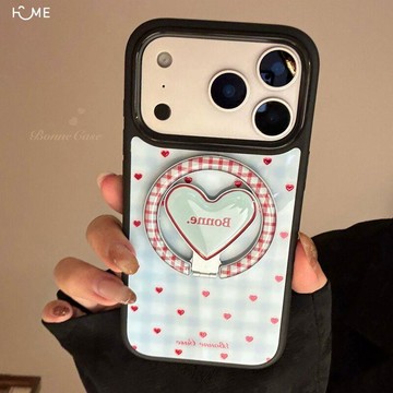 鎏金藍格紋愛心蘋果17promax手機殼iphone16韓12適用15磁吸支架14