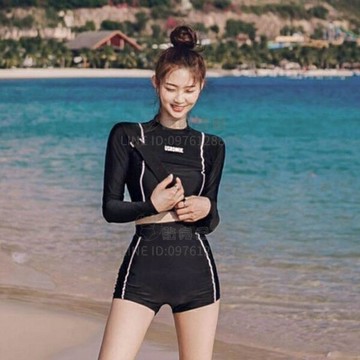 泳衣女長袖高腰分體平角學生防曬保守泡溫泉遮肚顯瘦韓版泳衣【倪醬小鋪】