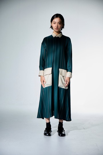 大口袋長袖洋裝