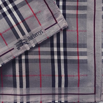 Burberry 古董手帕 口袋巾 格紋 灰色 織棉 20 x 19 英吋