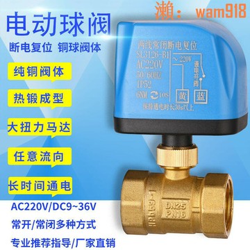 【店長推薦】電復位電動球閥黃銅電動閥4分6分斷電常閉常開開關水閥220v