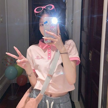 【甜美韓系設計感】polo領短袖T恤女 夏季 小眾 2026新款 短款上衣 學生 短袖上衣 polo上衣 上衣短袖 韓系