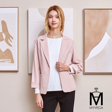 【MA】微光澤反摺袖單釦西裝外套-粉