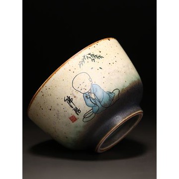 功夫茶杯主人杯大號茶盞禪意小和尚手繪茶具茶碗單個專用杯品茗杯