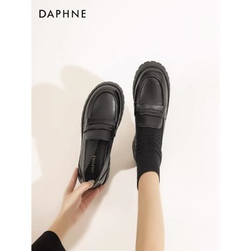 達芙妮英倫復古一腳蹬樂福鞋女2025秋季新款厚底學院風黑色小皮鞋