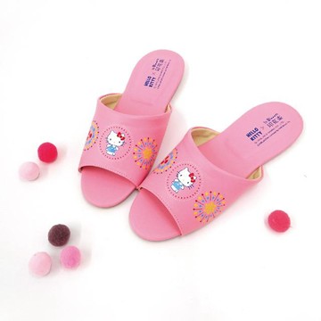小禮堂 Sanrio 三麗鷗 Hello Kitty 皮質室內拖鞋 24-26cm (粉煙火)
