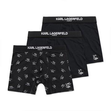 KARL LAGERFELD 老佛爺 熱銷刺繡文字貼身四角內褲3件組-黑色