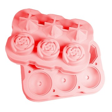 FANCY LIFE 造型矽膠冰格 6格  模具(18 x 12.5 x 4.5cm) + 冰塊玫瑰造型(4.5 x 4.5cm)  1個  粉紅色