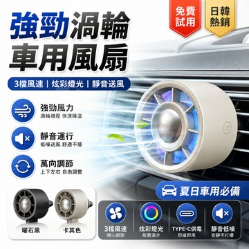 隔日達【車用出風口風扇】免費試用 3檔風速渦輪風扇 炫彩燈效 USB插電 車載冷風扇 汽車冷氣口風扇 靜音送風 車載風扇