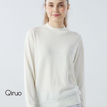 【Qiruo 奇若】秋冬專櫃針織長袖上衣0181A-01白色小立領百搭