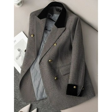 加棉加厚灰色寬鬆西服外套設計感洋氣顯瘦灰色女士西裝外套女
