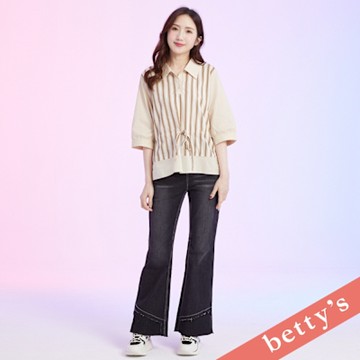 betty’s貝蒂思　褲管不收邊撞色喇叭牛仔褲(牛仔灰)