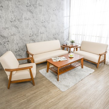 柏蒂家居-斯培諾實木貓抓皮客廳沙發組(1+2+3人座+大小茶几)