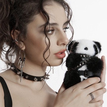 龐克熊貓巫毒娃娃仿貂毛掛飾