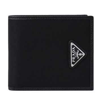 PRADA 2MO738 三角LOGO尼龍拚防刮對折零錢短夾.黑