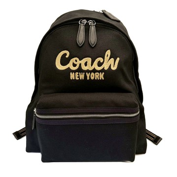 COACH 專櫃款繡線字母LOGO帆布中性款後背包(黑)