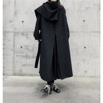 叁拾一 / 自制款暗黑風雙面羊絨大衣帶圍巾保暖長款風衣寬松外套