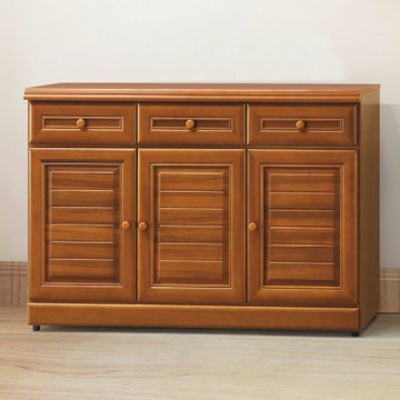 文創集 康順4尺三門三抽實木餐櫃/收納櫃-120x42x81-cm免組