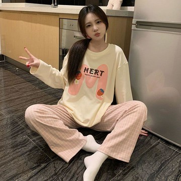 DUYI~夢詩 睡衣女春秋冬季長袖長褲可愛卡通草莓格子家居服少女學生睡衣套裝