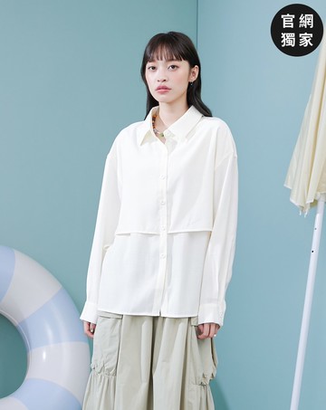 ➤假兩件綁帶造型薄長袖襯衫(兩色)