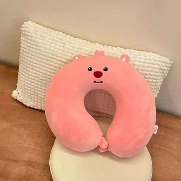 臺灣現/🎀旅行枕 U型枕 護頸卡通海狸新U型枕脖枕護脖子靠枕護頸枕辦公室午睡旅行坐車枕頭