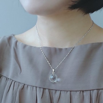 天然白水晶球 鑽石切割 純銀項鍊 12mm | 可單購墜子