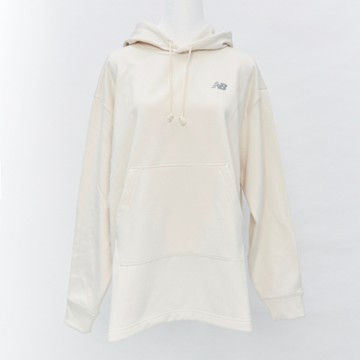 New Balance 女款 杏色 運動 休閒 美規 刷毛 帽T 寬鬆 開衩 連帽 上衣 長袖 WT43115LIN