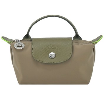 LONGCHAMP LE PLIAGE GREEN系列撞色再生尼龍手提水餃化妝包(朝鮮薊綠)