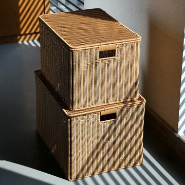 Kens特大號收納箱 仿藤編織家用衣服玩具整理箱塑料大號有蓋箱子