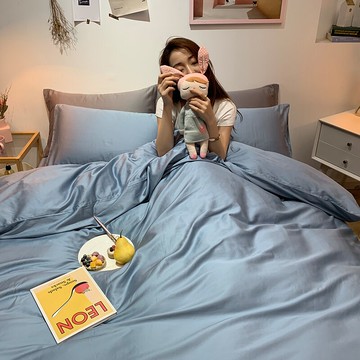 純色無印四件套水洗棉床上用品床單被套學生宿舍單人三件套件被罩