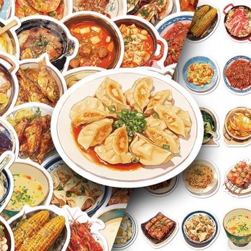 30張中餐廳系列貼紙包家常菜美食美味裝飾冰箱貼桌面行李箱貼畫