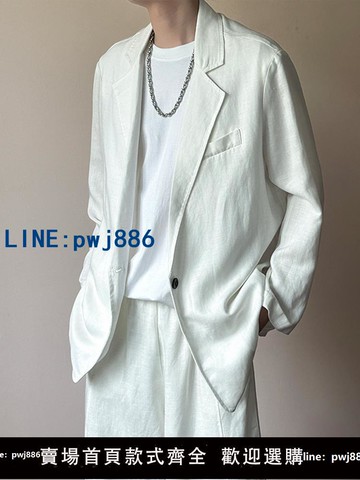 【物美價廉】老錢風穿搭亞麻混紡西裝男秋季男裝白色休閑西服男士大碼薄款外套