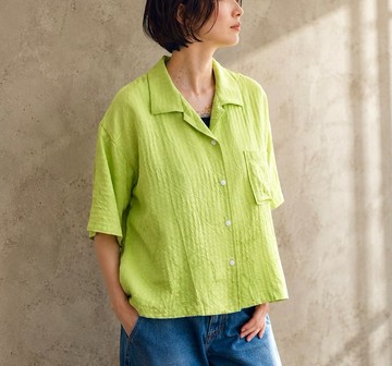 【日本製】日本復古和服翻版、按扣襯衫女、超大 L、短上衣