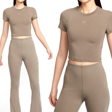 Nike CHLL KNT CRP 女款 咖啡色 經典 運動 休閒 舒適 圓領 百搭 短版 短袖 HF9539-233