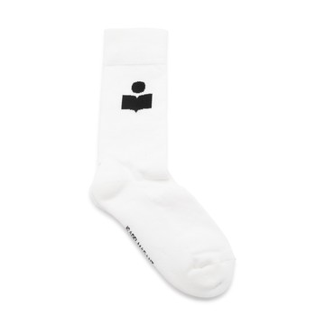 Isabel Marant - White Cotton Siloki Logo Print Socks