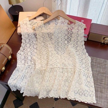 夏季馬甲外搭 無袖坎肩 復古刺繡鏤空鉤花針織馬甲開衫女夏季新款寬鬆顯瘦無袖背心外搭薄0514