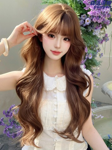【顯白韓系】假髮女 LOLITA假髮 長卷發 大波浪 全頭套 栗棕色 空氣劉海 日常佩戴 造型多變 拍照約會必備