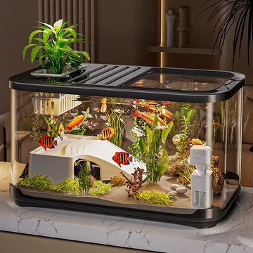 🔥熱賣🔥 帶蓋魚缸跨境客廳家用造景透明生態缸桌麵烏龜缸高級感塑料水族箱 USPI新品 便捷 熱賣 輕盈