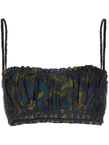 SIR. - floral-print ruched crop top - women - Cotton/Cotton/Silk - 2 - Green