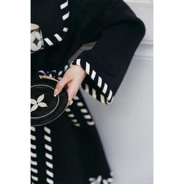 ROSEBANKS Mid December撞色皮繩黑色大翻領雙面羊毛呢大衣連衣裙