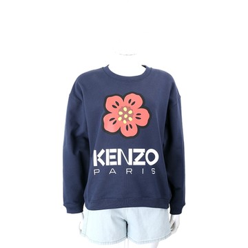 KENZO BOKE FLOWER 扶桑花幾何字母深藍色棉質運動衫 大學T(女款)
