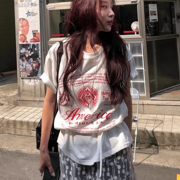 T恤 情侶美式寬鬆五分袖T恤ODD1127-創翊韓都