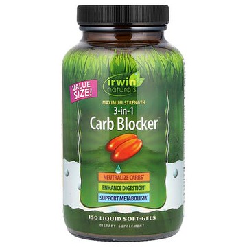 Irwin Naturals, 3 合 1 碳水化合物阻滯劑，Maximum Strength，150 粒液體軟凝膠